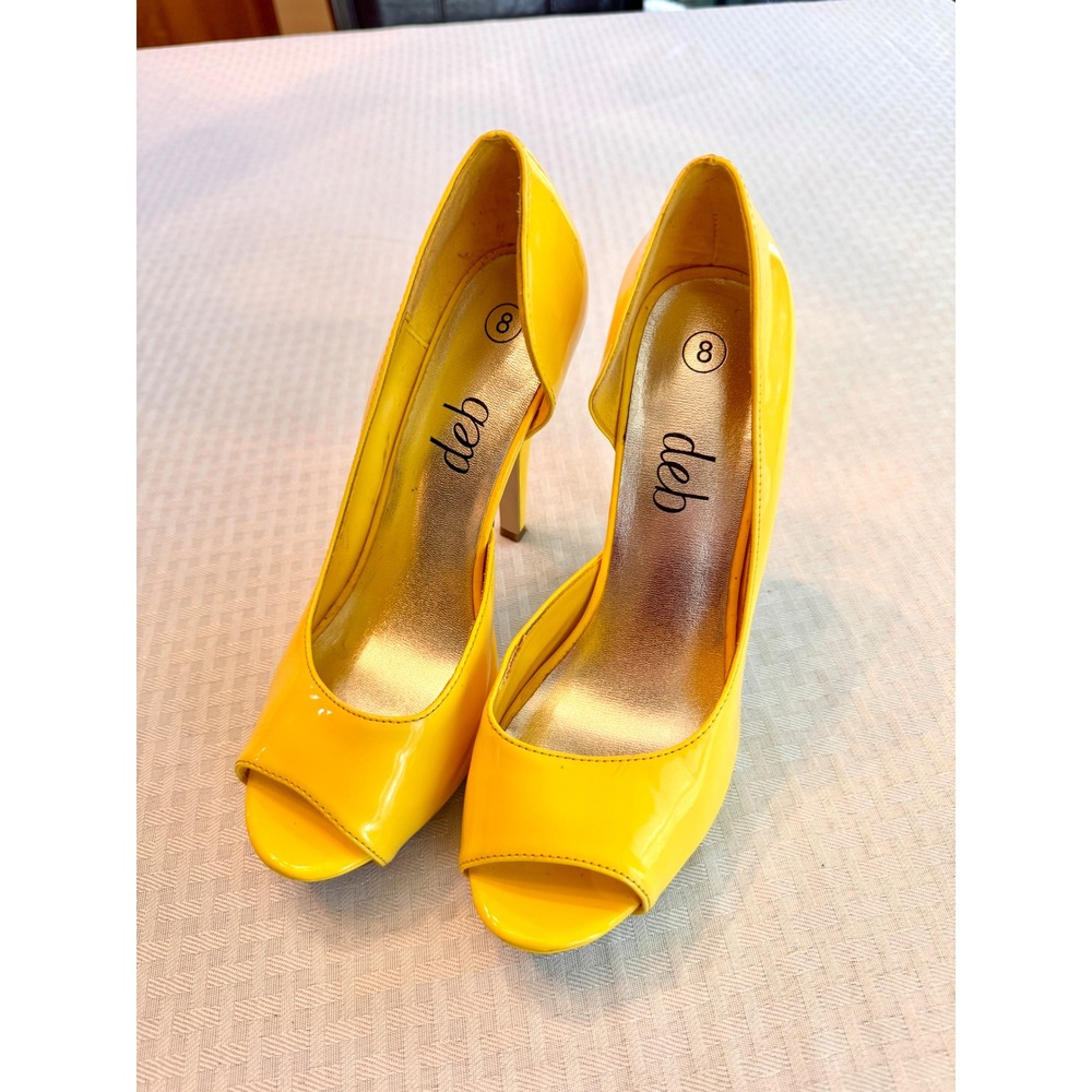 Deb Womens Neon Yellow Patent Peep Toe D Orsay‎ Stiletto Platform Heels Size 8